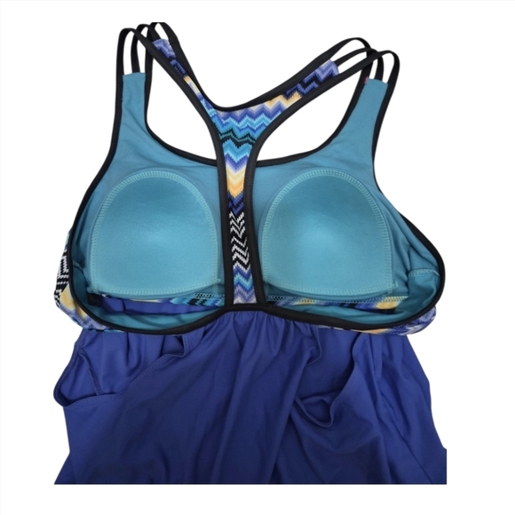 Swim Suit Side Racer Back Striped Printed Strappy T-Back Tankini Top Size Large - Picture 4 of 14